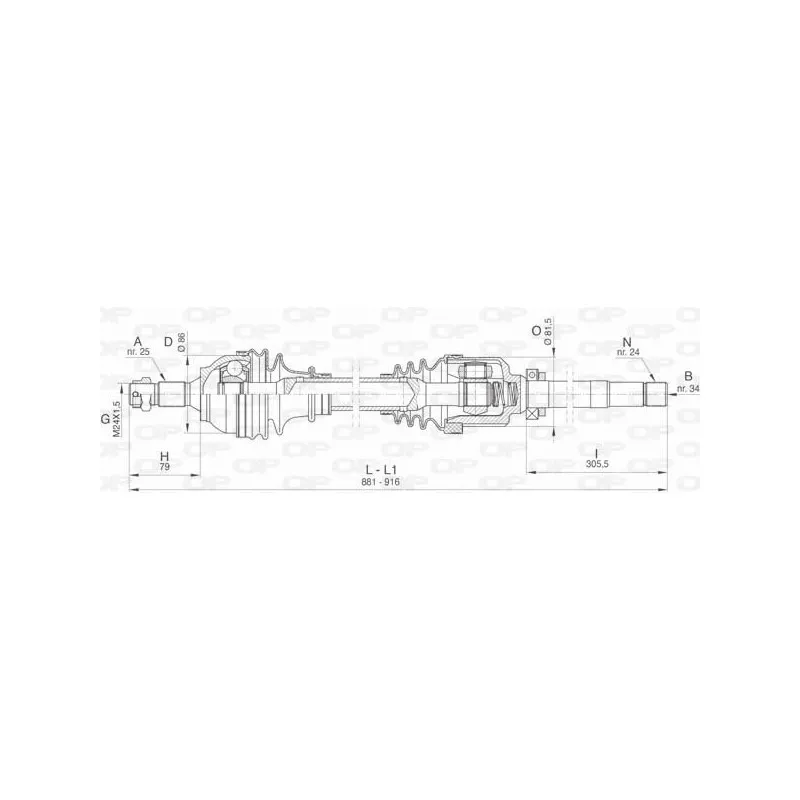 Arbre de transmission avant droit OPEN PARTS DRS6439.00