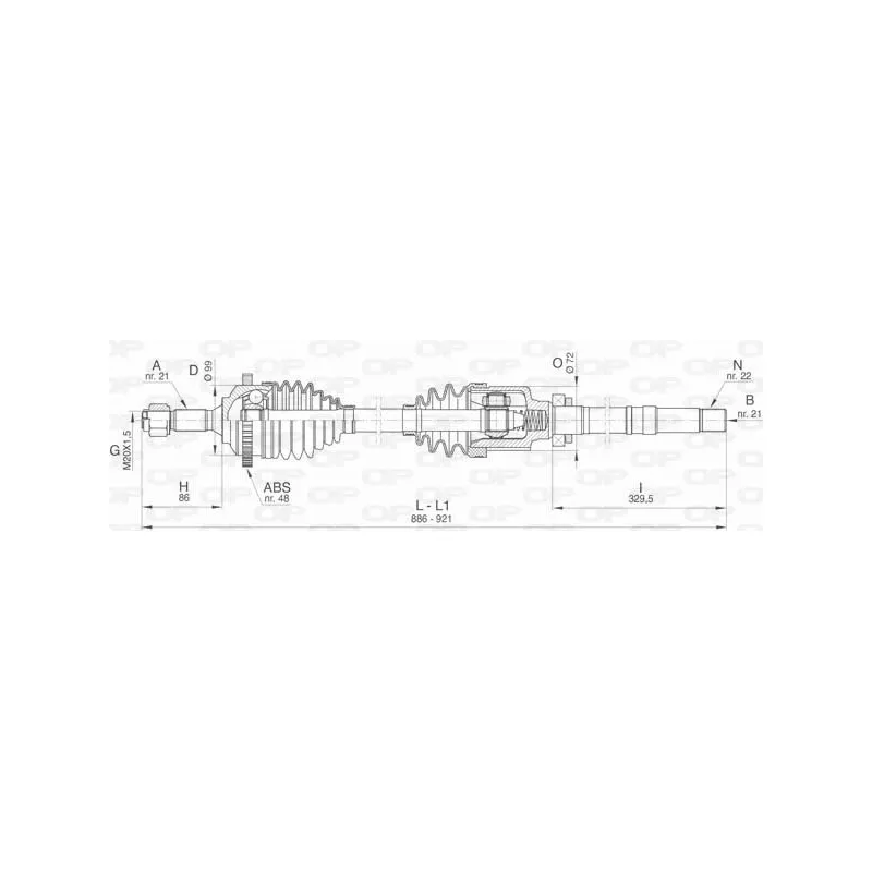 Arbre de transmission avant droit OPEN PARTS DRS6463.00