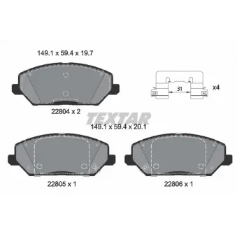 Jeu de 4 plaquettes de frein avant TEXTAR 2280401