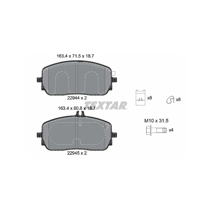 Jeu de 4 plaquettes de frein avant TEXTAR 2294401