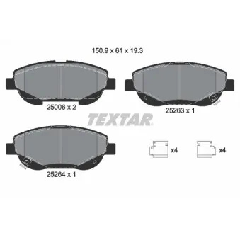Jeu de 4 plaquettes de frein avant TEXTAR 2500601