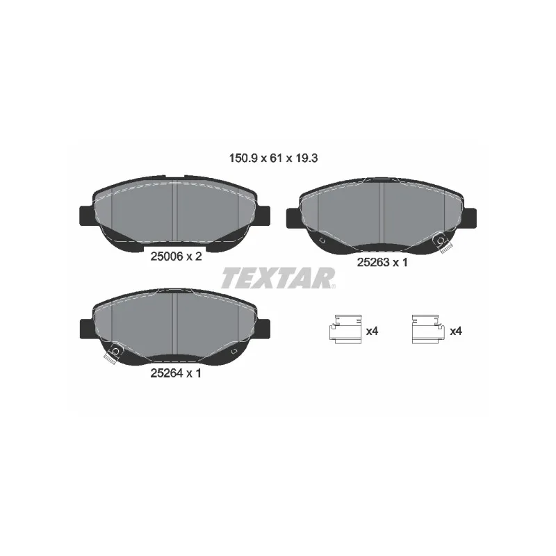 Jeu de 4 plaquettes de frein avant TEXTAR 2500601