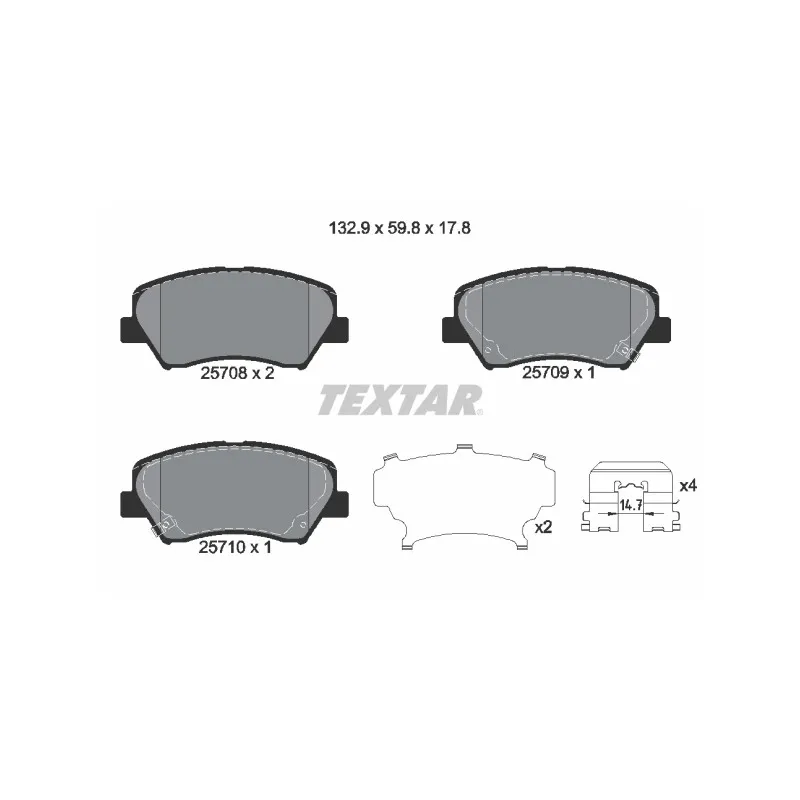 Jeu de 4 plaquettes de frein avant TEXTAR 2570801