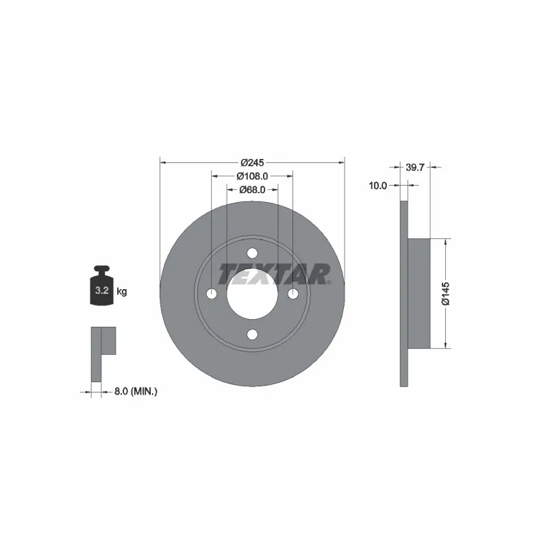 Jeu de 2 disques de frein arrière TEXTAR 92026300