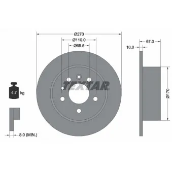 Jeu de 2 disques de frein arrière TEXTAR 92038200