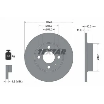 Jeu de 2 disques de frein arrière TEXTAR 92061103