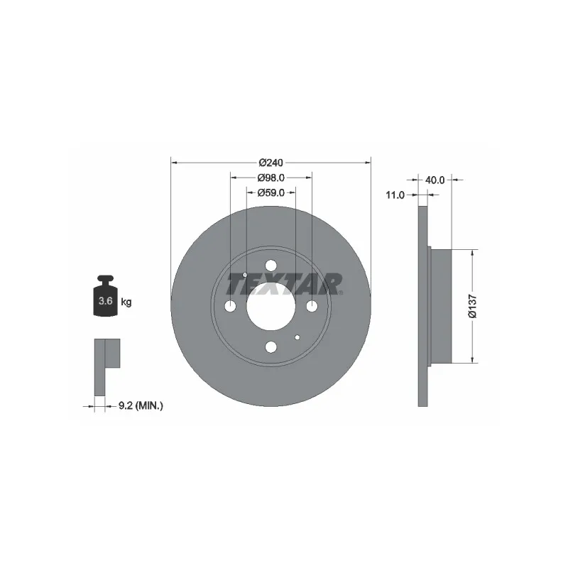 Jeu de 2 disques de frein arrière TEXTAR 92061103