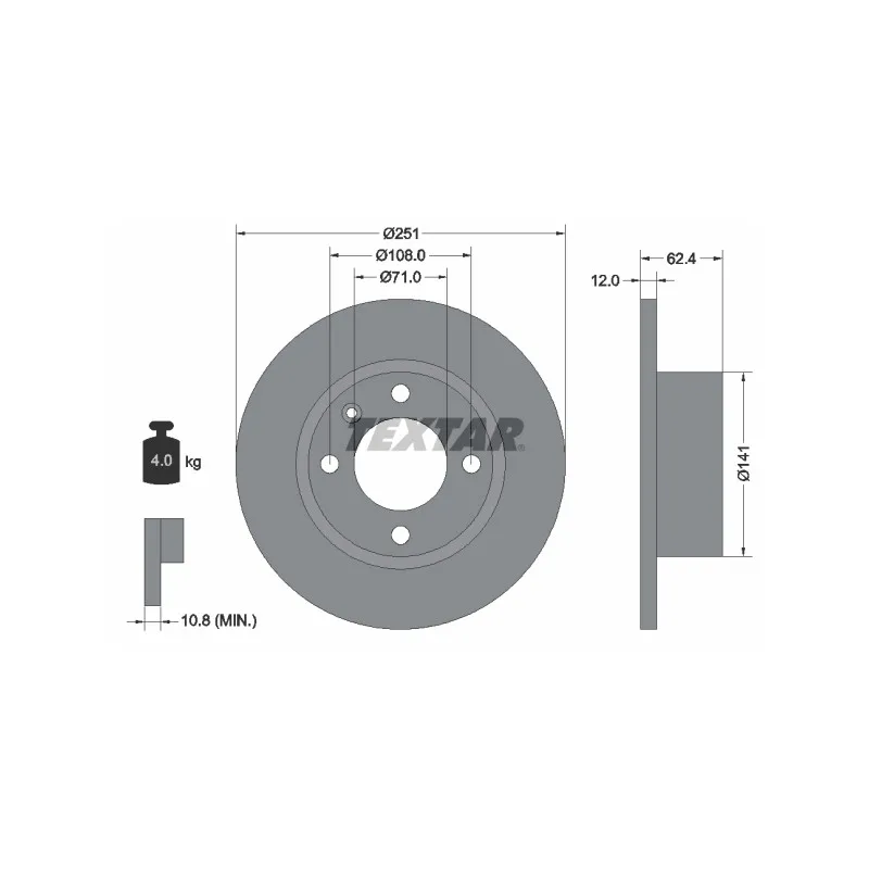 Jeu de 2 disques de frein arrière TEXTAR 92076800
