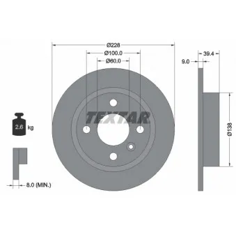 Jeu de 2 disques de frein arrière TEXTAR 92082800