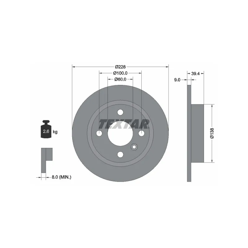 Jeu de 2 disques de frein arrière TEXTAR 92082800