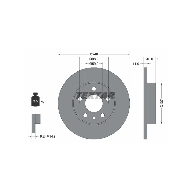 Jeu de 2 disques de frein arrière TEXTAR 92083303