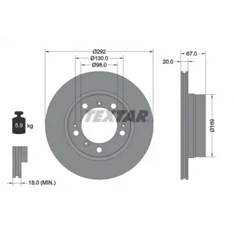 Jeu de 2 disques de frein arrière TEXTAR 92088903