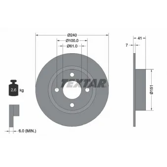 Jeu de 2 disques de frein arrière TEXTAR 92096500