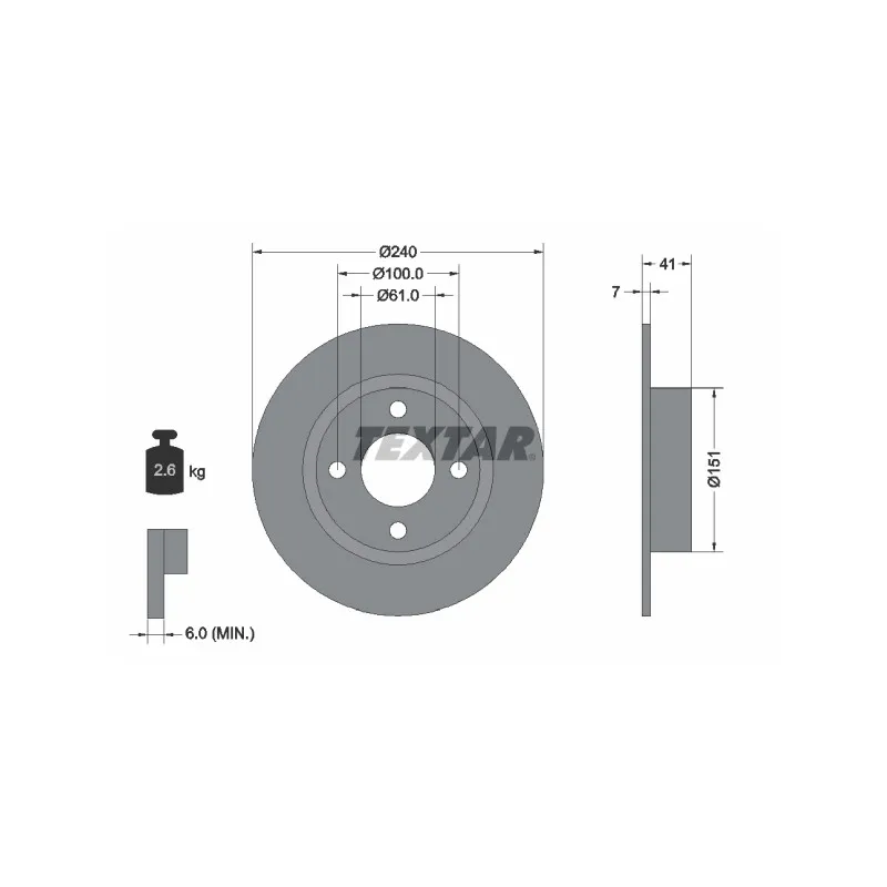 Jeu de 2 disques de frein arrière TEXTAR 92096500