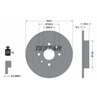 Jeu de 2 disques de frein arrière TEXTAR 92096600