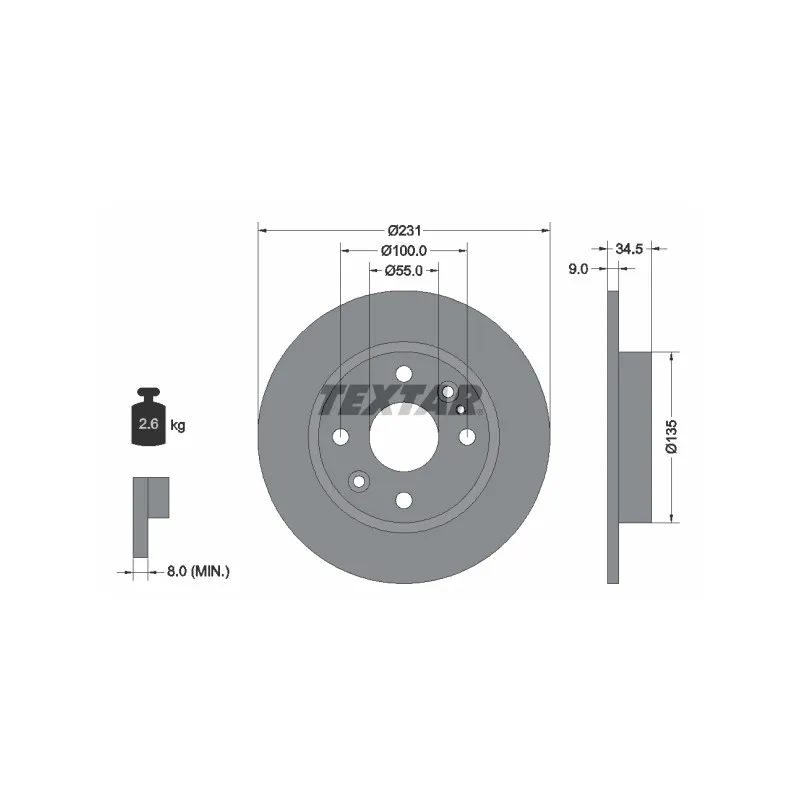 Jeu de 2 disques de frein arrière TEXTAR 92096600