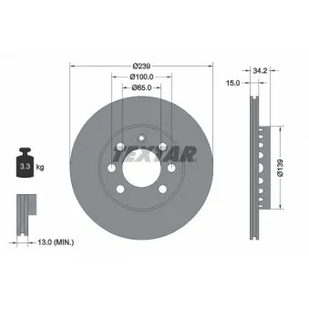 Jeu de 2 disques de frein avant TEXTAR 92106403