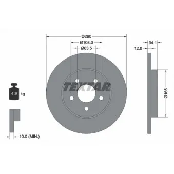 Jeu de 2 disques de frein arrière TEXTAR 92109703
