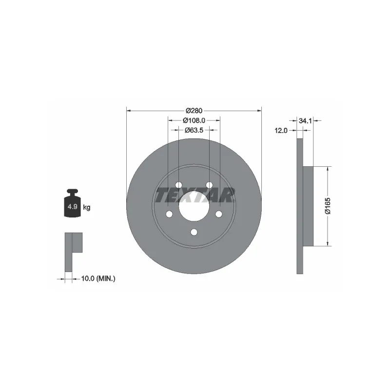 Jeu de 2 disques de frein arrière TEXTAR 92109703