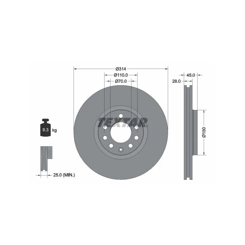 Jeu de 2 disques de frein avant TEXTAR 92118803