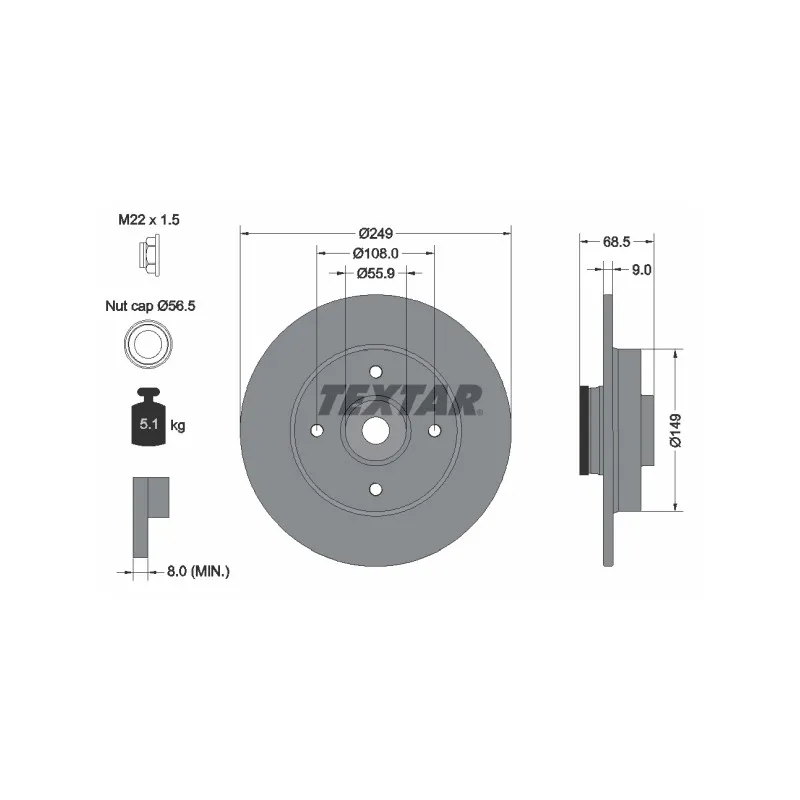 Jeu de 2 disques de frein arrière TEXTAR 92133303