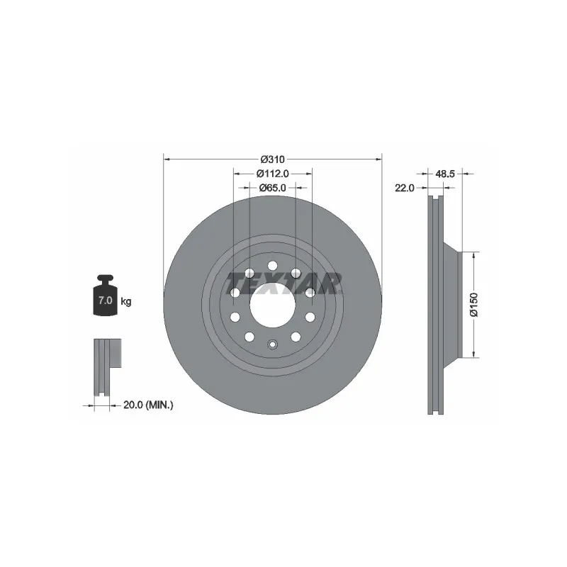 Jeu de 2 disques de frein arrière TEXTAR 92140703