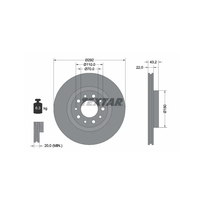 Jeu de 2 disques de frein arrière TEXTAR 92145303