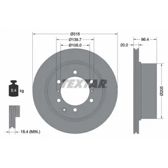 Jeu de 2 disques de frein arrière TEXTAR 92146703