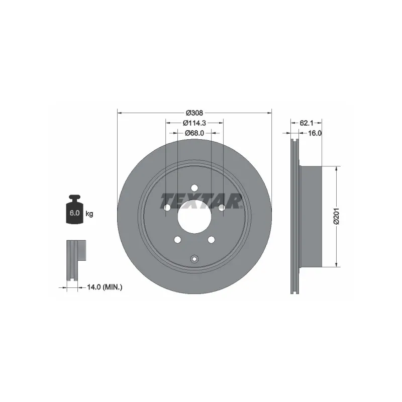 Jeu de 2 disques de frein arrière TEXTAR 92149303