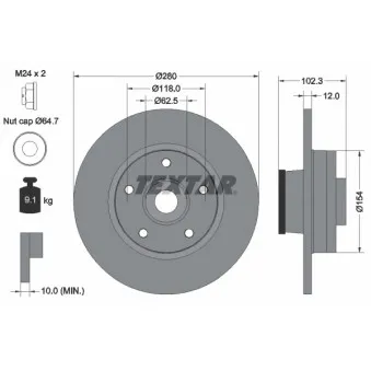Jeu de 2 disques de frein arrière TEXTAR 92153703