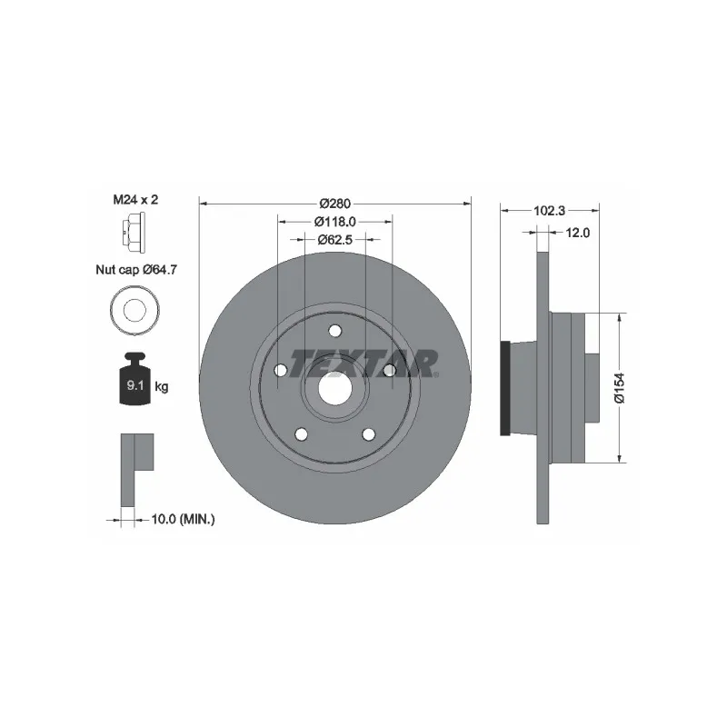 Jeu de 2 disques de frein arrière TEXTAR 92153703