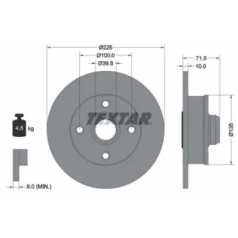 Jeu de 2 disques de frein arrière TEXTAR 92154203