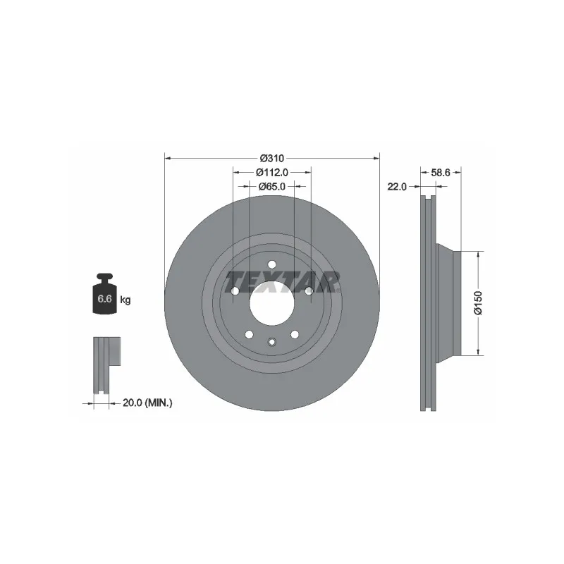 Jeu de 2 disques de frein arrière TEXTAR 92160603