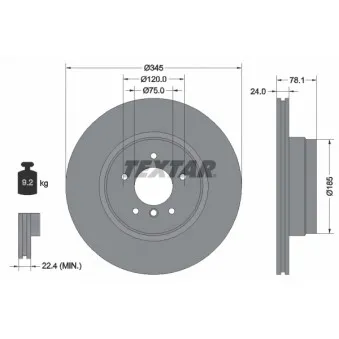 Jeu de 2 disques de frein arrière TEXTAR 92161205