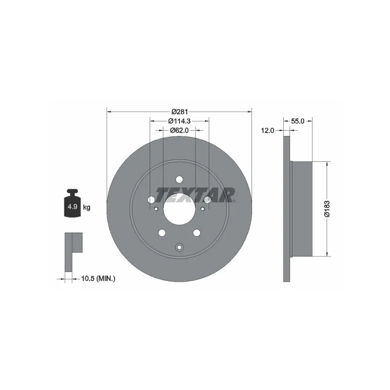 Jeu de 2 disques de frein arrière TEXTAR 92162103