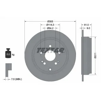 Jeu de 2 disques de frein arrière TEXTAR 92162503