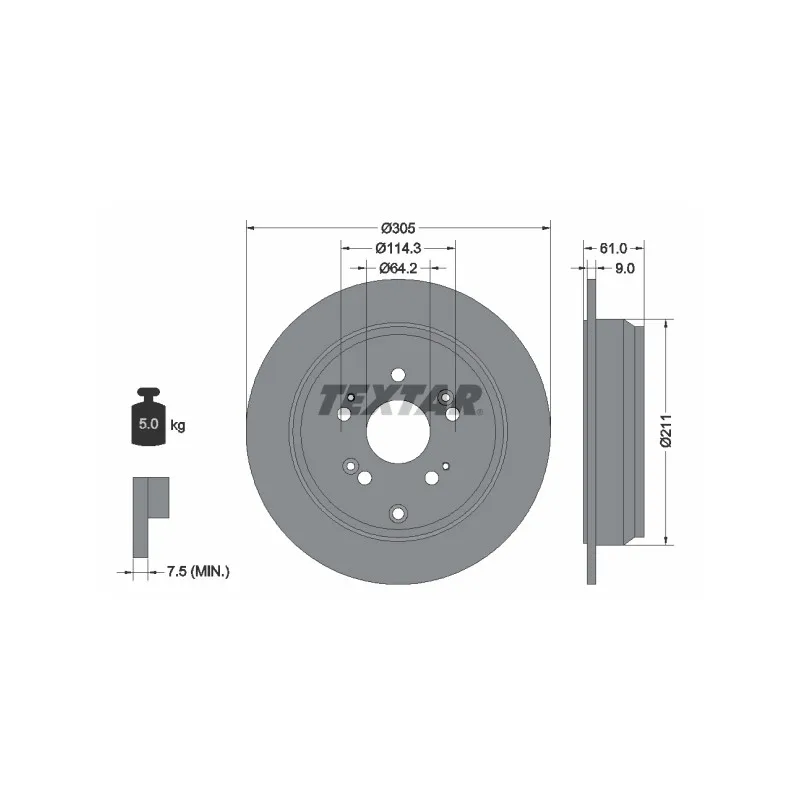 Jeu de 2 disques de frein arrière TEXTAR 92162503