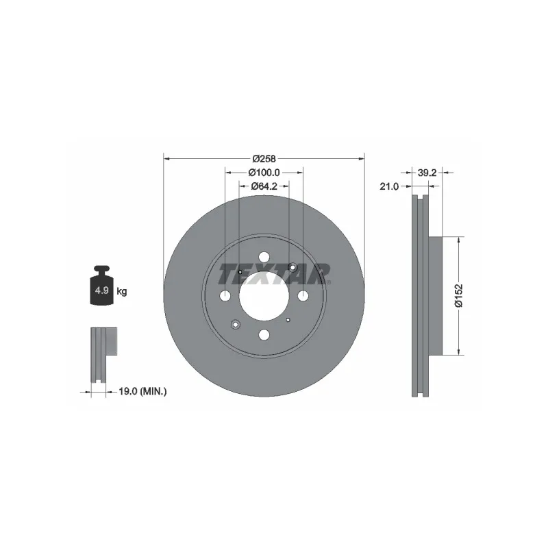 Jeu de 2 disques de frein avant TEXTAR 92165903