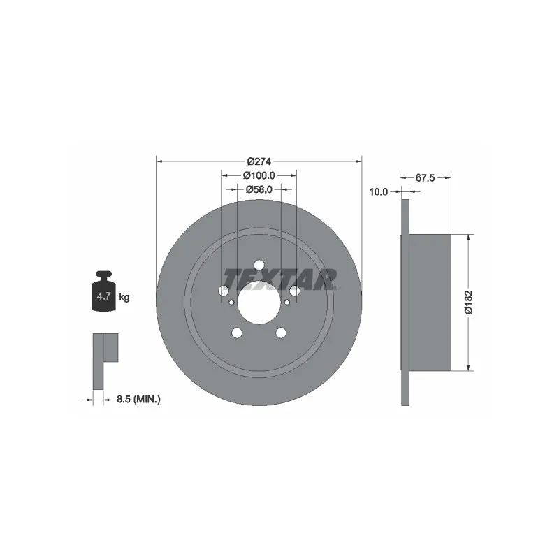Jeu de 2 disques de frein arrière TEXTAR 92167800