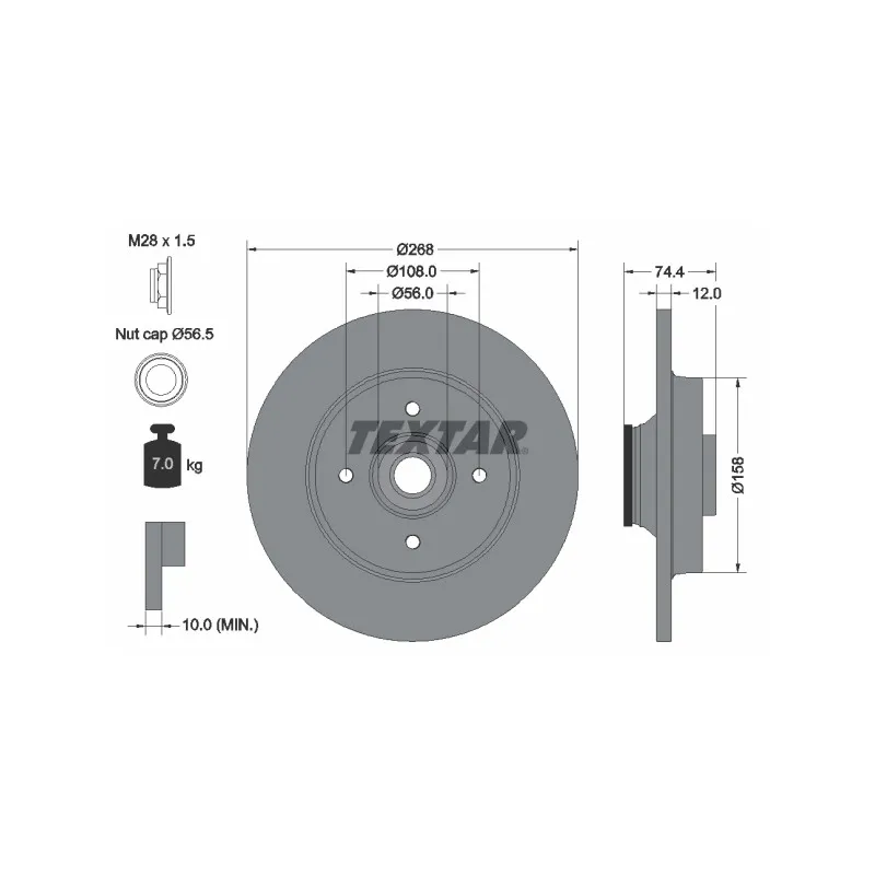 Jeu de 2 disques de frein arrière TEXTAR 92168703