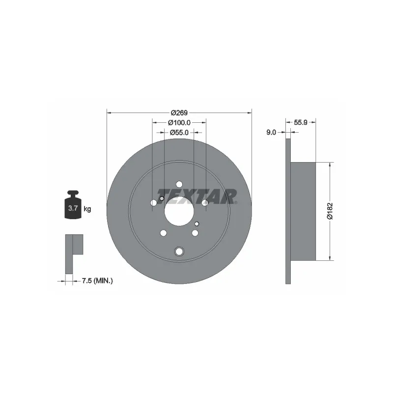 Jeu de 2 disques de frein arrière TEXTAR 92170403