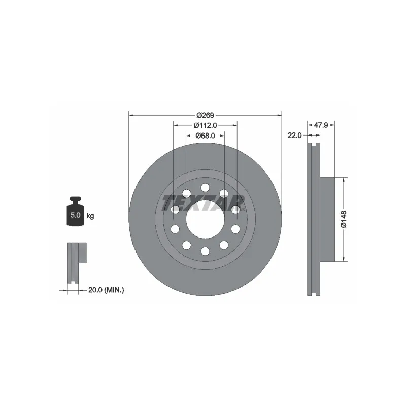 Jeu de 2 disques de frein arrière TEXTAR 92176903