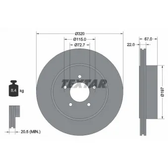 Jeu de 2 disques de frein arrière TEXTAR 92177205