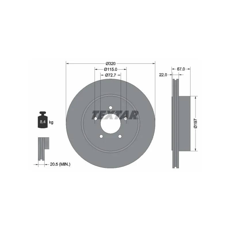 Jeu de 2 disques de frein arrière TEXTAR 92177205