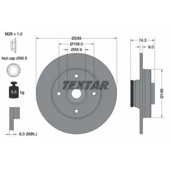 Jeu de 2 disques de frein arrière TEXTAR 92194103