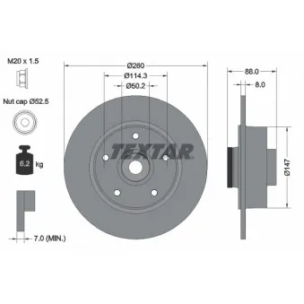 Jeu de 2 disques de frein arrière TEXTAR 92196003