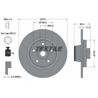 Jeu de 2 disques de frein arrière TEXTAR 92196203