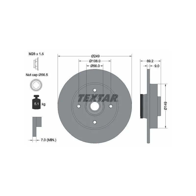 Jeu de 2 disques de frein arrière TEXTAR 92202103