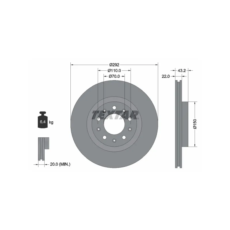 Jeu de 2 disques de frein arrière TEXTAR 92221103