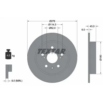 Jeu de 2 disques de frein arrière TEXTAR 92225303